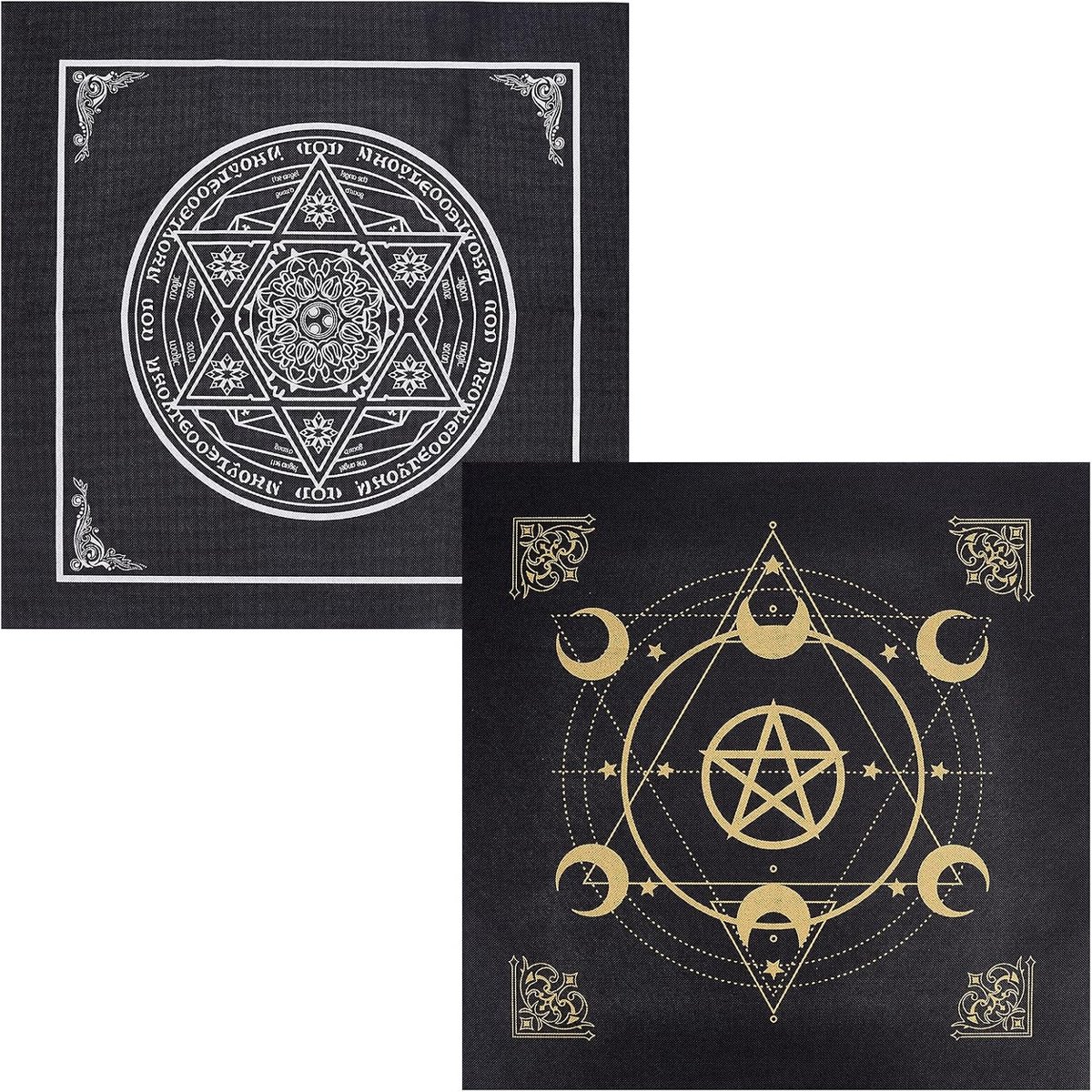 2 Pcs Altar Cloth Moon Sun Star Pentagram Heavenly Tarot Deck Spiritual Carpet Tablecloth Strength Holy Cloth Astrology voor Fortune Telling Premium Witchcraft Supplies Pagan 49x49cm