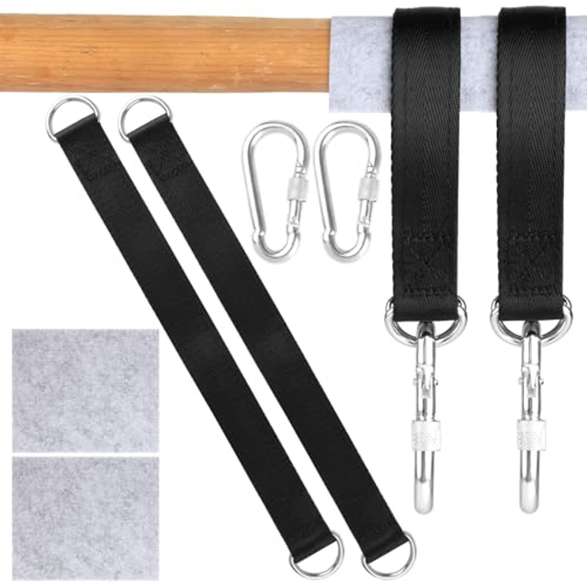 Hangmatbevestiging set met karabijnhaken en beschermmatten – Veilig en eenvoudig te installeren voor schommels en hangstoelen