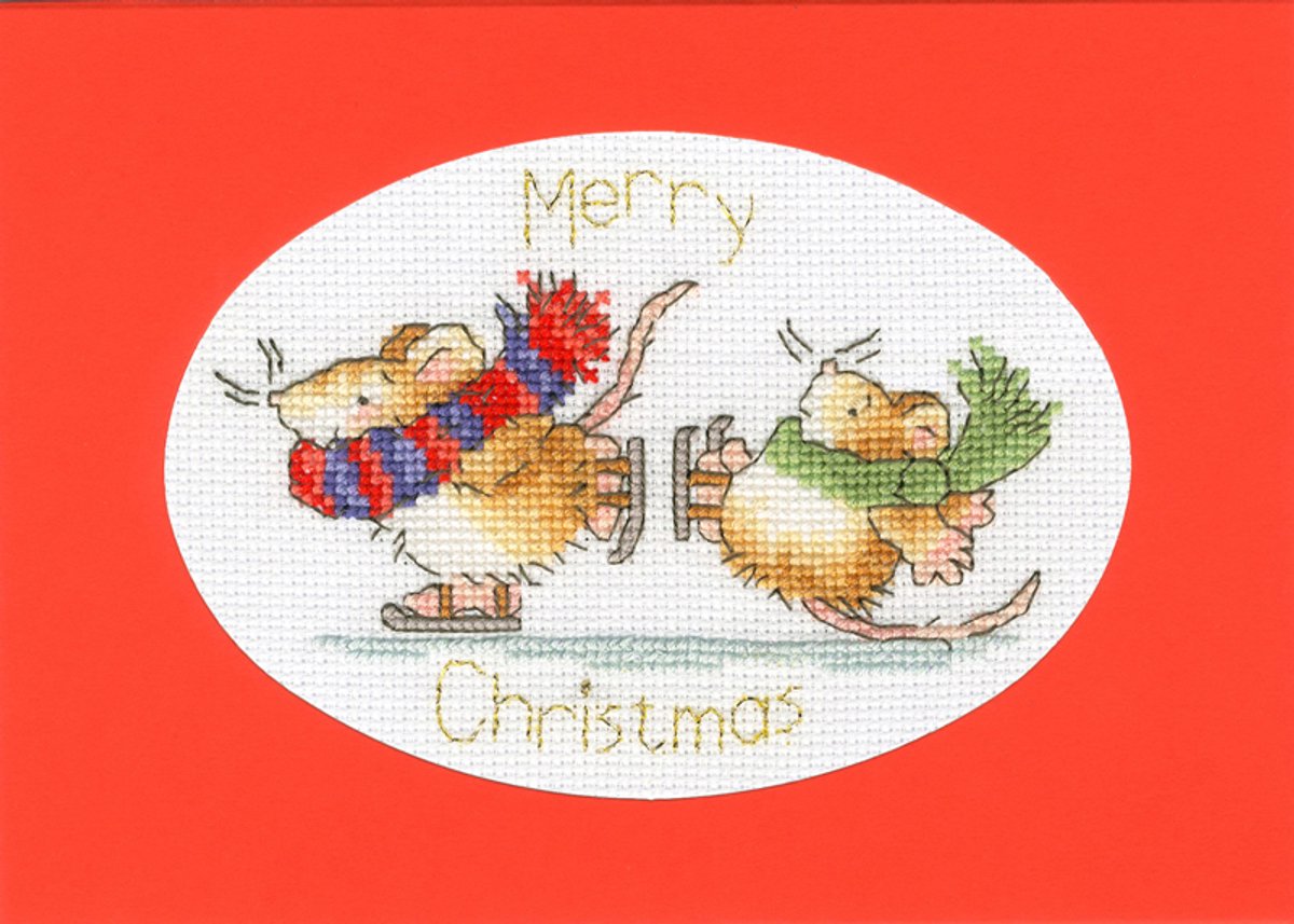 Bothy Threads borduurpakket wenskaart mice on ice XMAS63 telpatroon