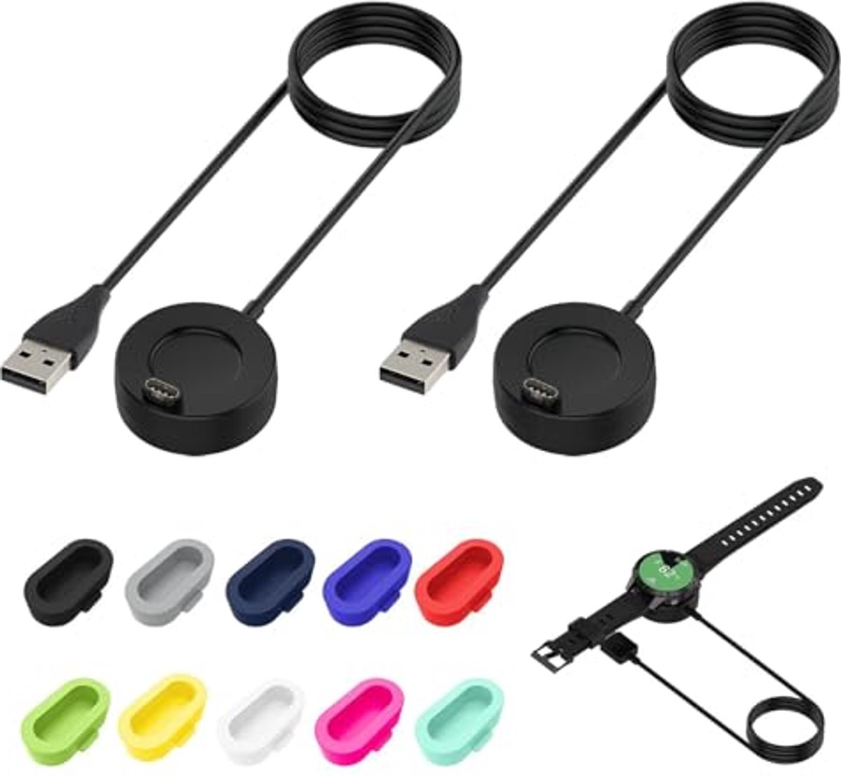 USB A Oplader Compatibel met Meerdere Horloges - Snel en Veilig Opladen met Stofpluggen