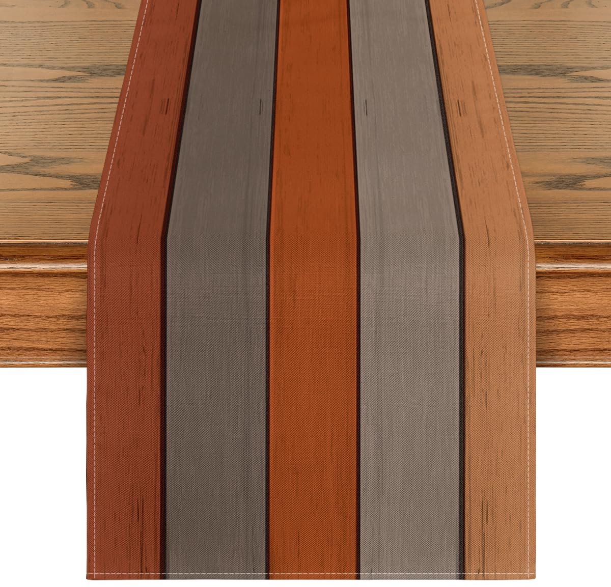 Tafelloper - Oranje met Rustiek Houtlook Design - Voor Tafeldecoratie Binnen - 40x180 cm