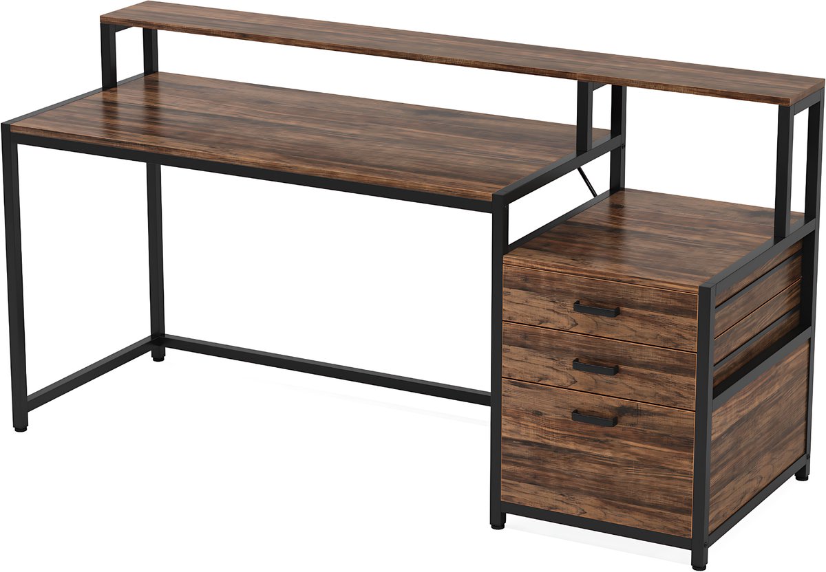 Happiq Computerbureau Novia - Met 3 lades - 150cm - Bruin - Bureau - Voor thuis of werk en meer