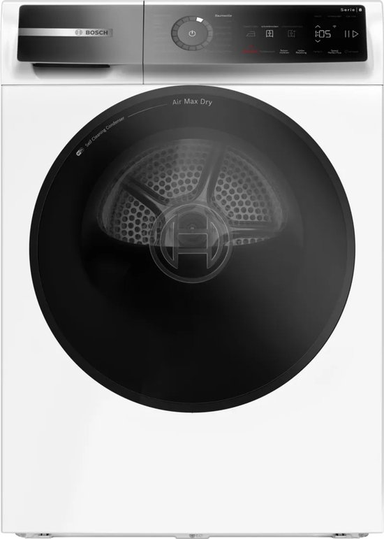 Bosch Serie 8 WRB247C40, Vrijstaand, Voorbelading, Warmtepomp, Wit, Touch, Rechts