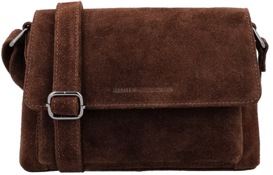 Sac bandoulière en daim Hide & Stitches - Daim - Bandoulière - Cuir - Rabat - Marron foncé - 100 % Cuir