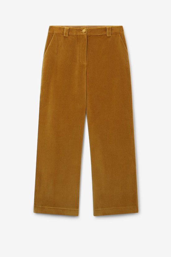 Donkergele Velvet Cropped Broek