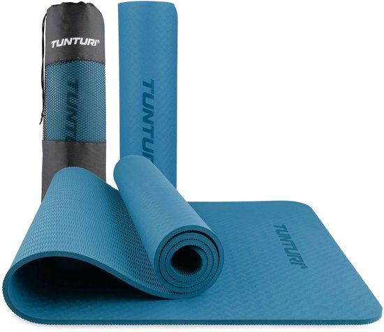 Tunturi Yoga Mat 8mm - Pilates mat - Extra dikke fitness mat - 183x61x0,8 cm - Incl Draagtas - Ecologisch materiaal - Eenvoudig te reinigen - Petrol Blauw