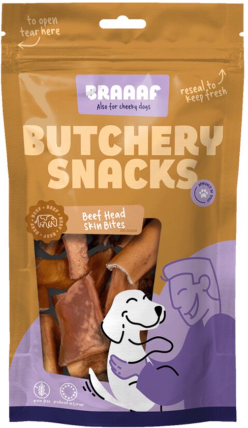 Braaaf Butchery Beef Head Skin Bites Hondensnack - 150 gr