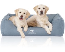 Knuffelwuff orthopedisch waterafstotend hondenbed Leon van velours met handgeweven karakter oversized XXXL 155 x 105cm lichtblauw