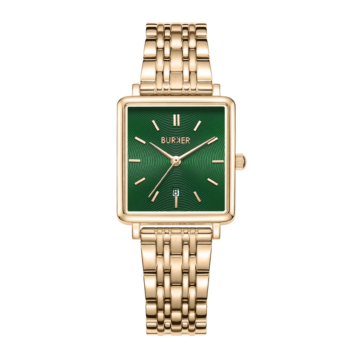 BURKER Daisy Horloge Dames - Vierkant - Goud Groen - Schakelband - 28mm