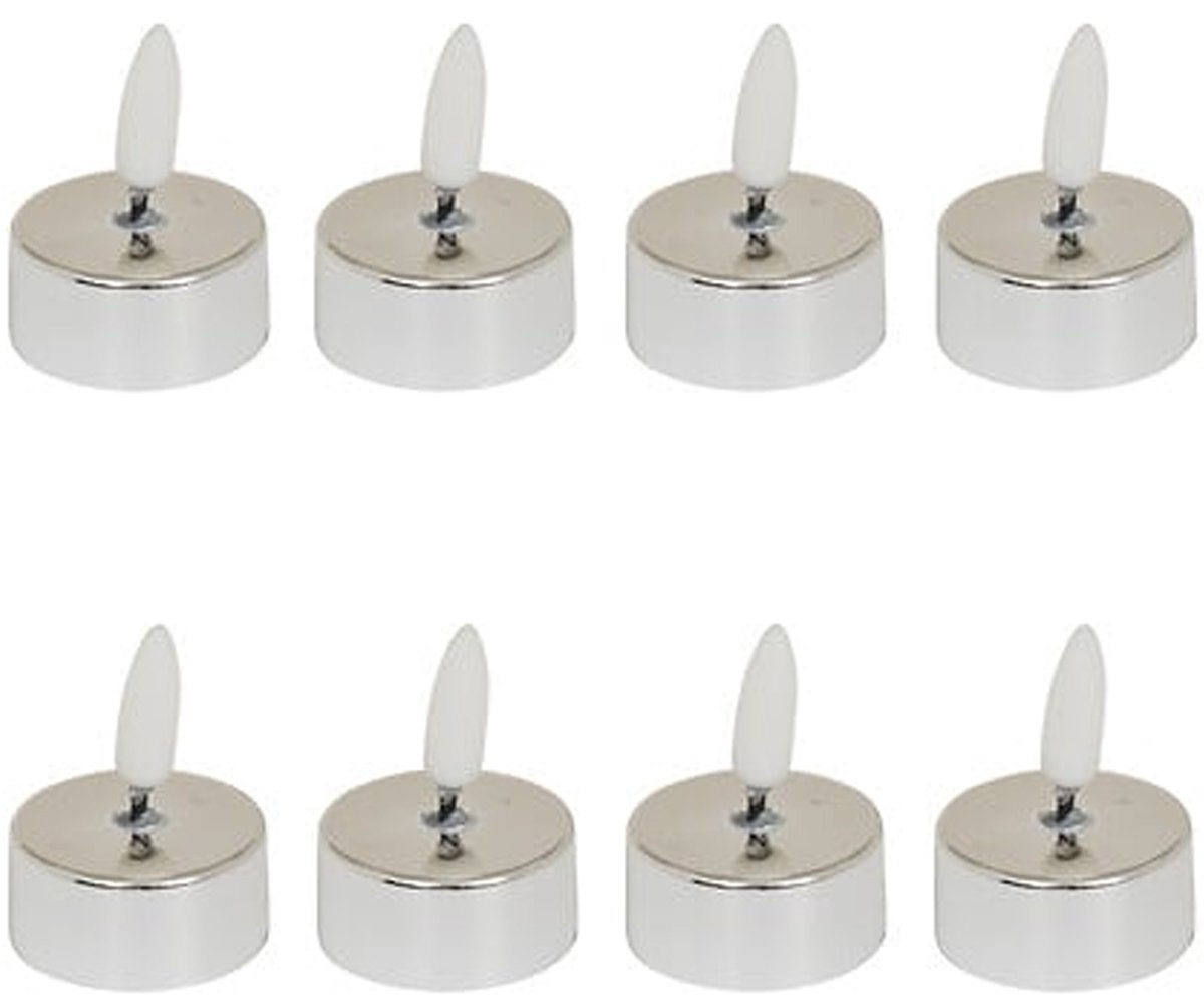 Feeric lights & Christmas LED theelichtjes - 8x st - zilver - glans - 5,5 cm - waxinelichtjes - led kaarsen