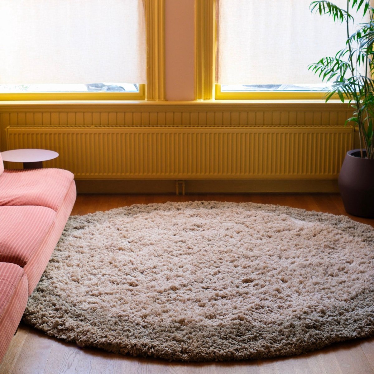 Rond hoogpolig vloerkleed Pilo groen/beige polyester Interieur05 - Rond 240 Ø - (XL)