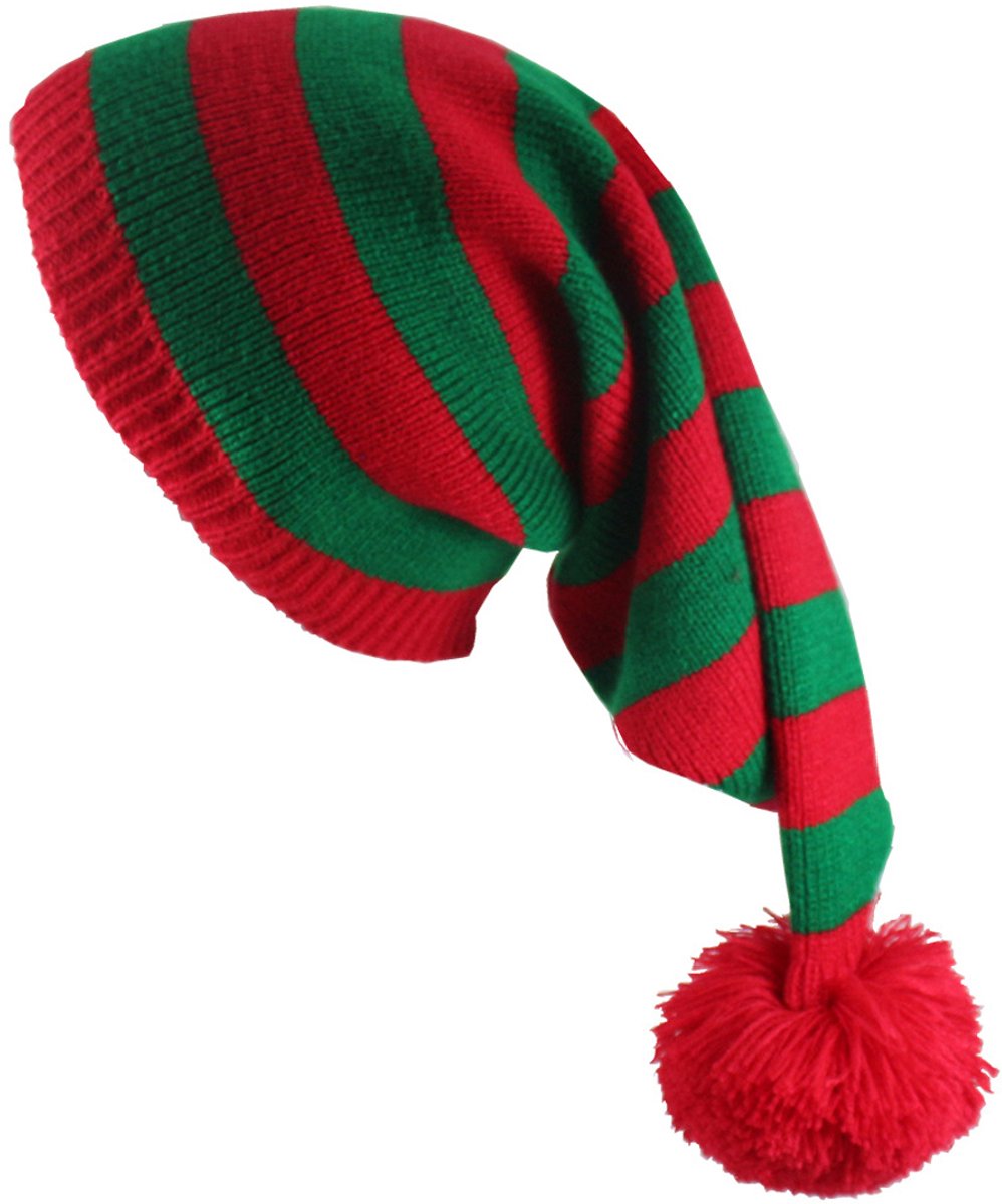 Gebreide Wolmuts Unisex met Lange Staart en Bal - Europese Stijl Tovenaarshoed - Modieuze Warme Wintermuts - Rood en Groen