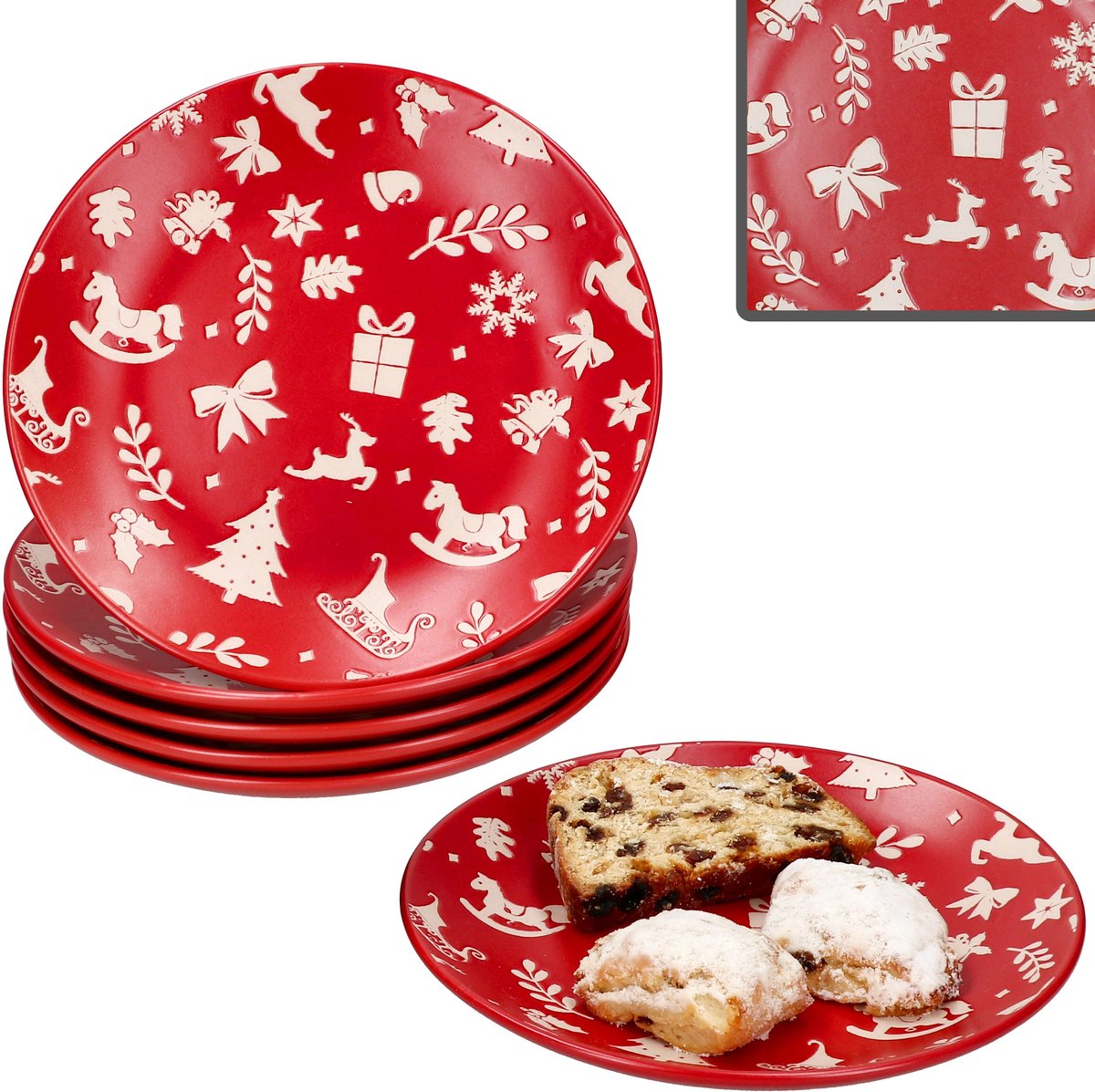 Set van 6 Advent taartborden van rood aardewerk voor 6 personen - 23010331