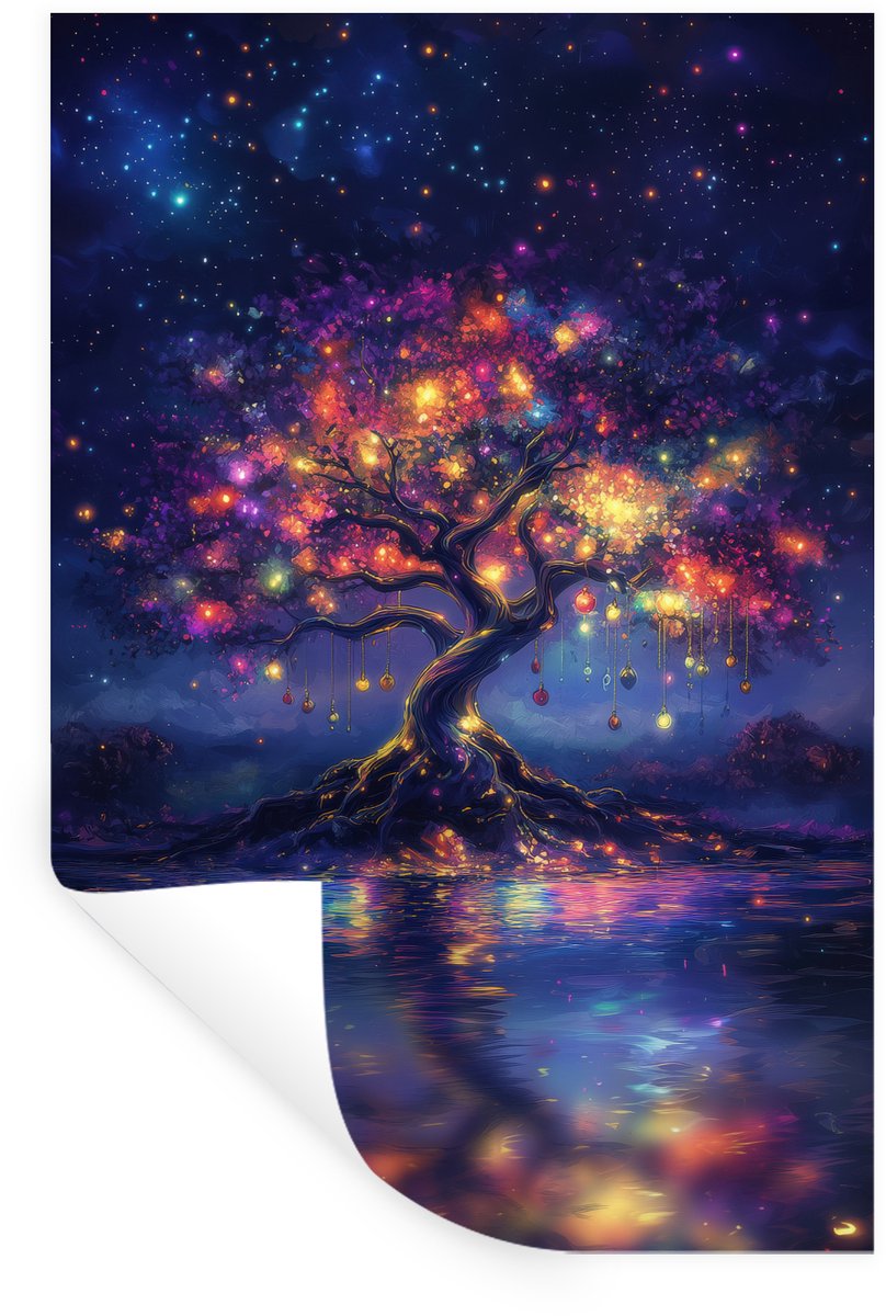 Muurstickers - Sticker Folie - Kosmisch - lichtboom - Kerst - Kleurrijk - 60x90 cm - Plakf