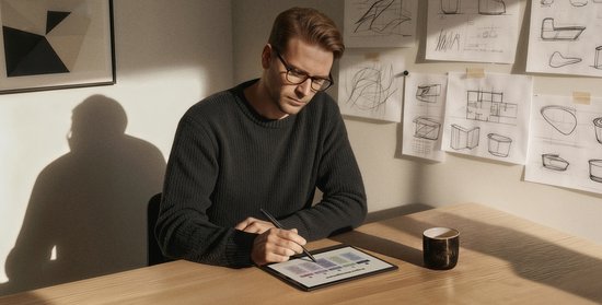 Man met bril werkt op een BOOX Note Air5 C tablet
