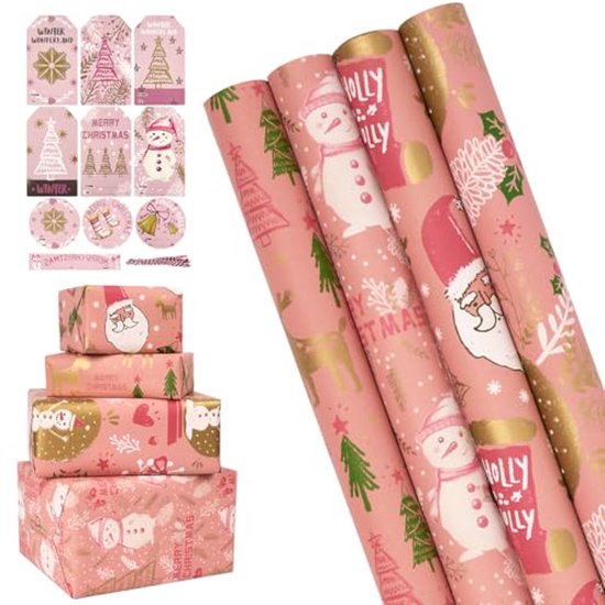 Kerstmis assortiment cadeaupapier - inpakpapier voor Kerst KE127-4 mtr x 70 cm - 4 rollen