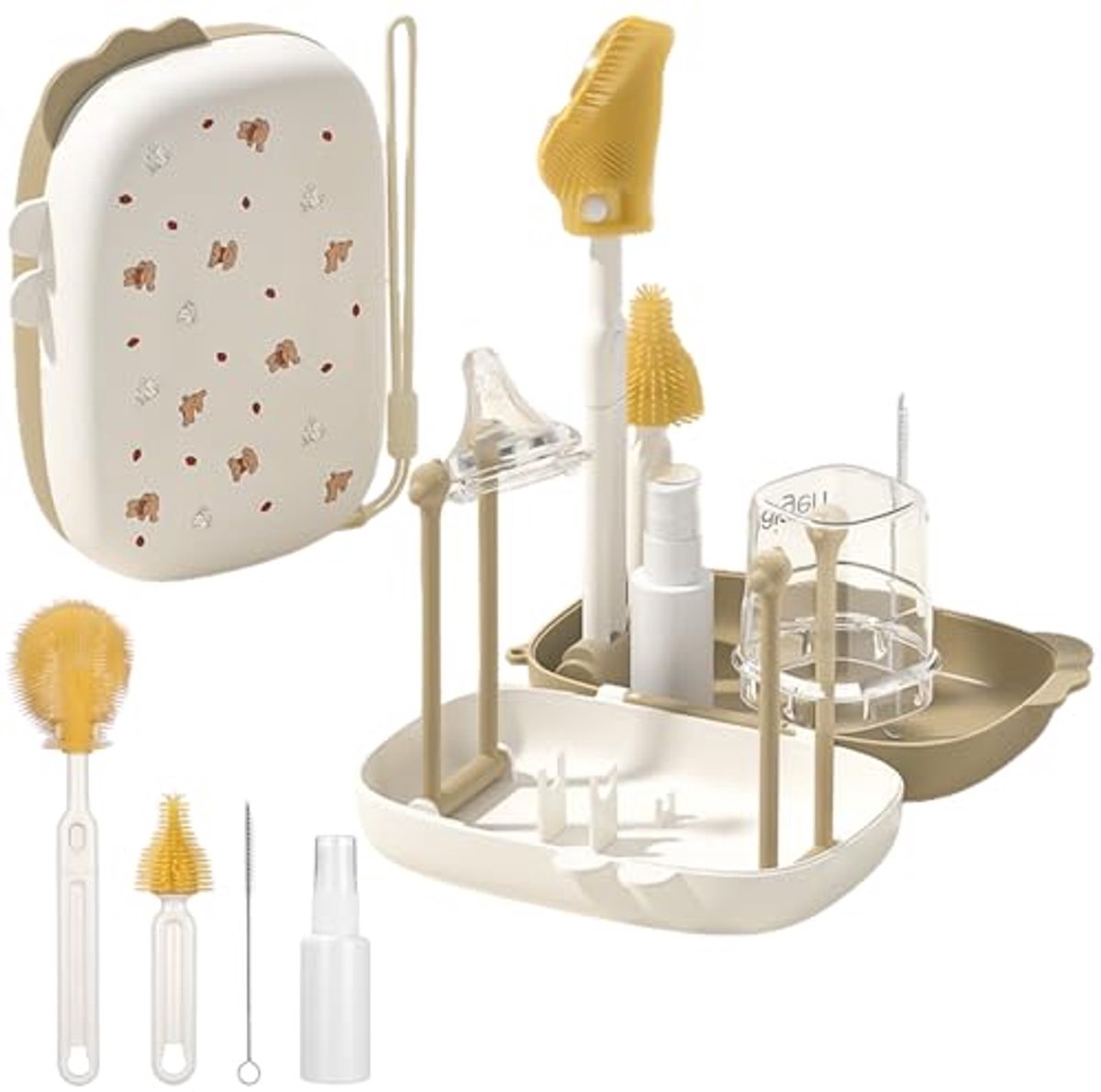 Image of 7-in-1 Babyflesborstel en Reiniger - Inclusief Siliconen Borstel, Tepelborstel, Stroborstel en Zeepdispenser