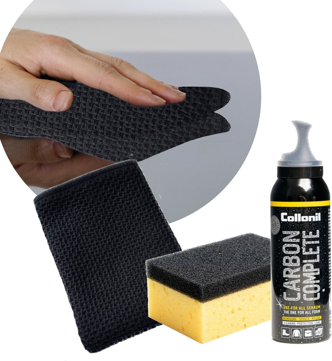 Leer onderhoud set met Collonil Carbon Complete - Spons + doek - poetsdoek - was - olie - leerbescherming - leer - waterproof - leerproduct - leer - waterafstotend - leerspray