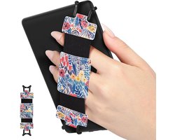 Zachte handriem voor 6-8 inch eReaders - Fire Tablet - Kindle - Kobo - Voyager - Lenovo - Sony - E-Book Tablet - zeer elastische veelzijdige polsband - lichtgewicht vingergreephouder - blauw blad bloem