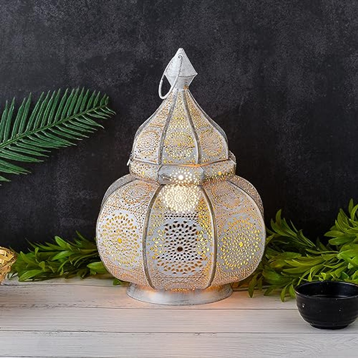 Oosterse Tafellamp en Lantaarn Combinatie van Metaal - 30 cm, Wit