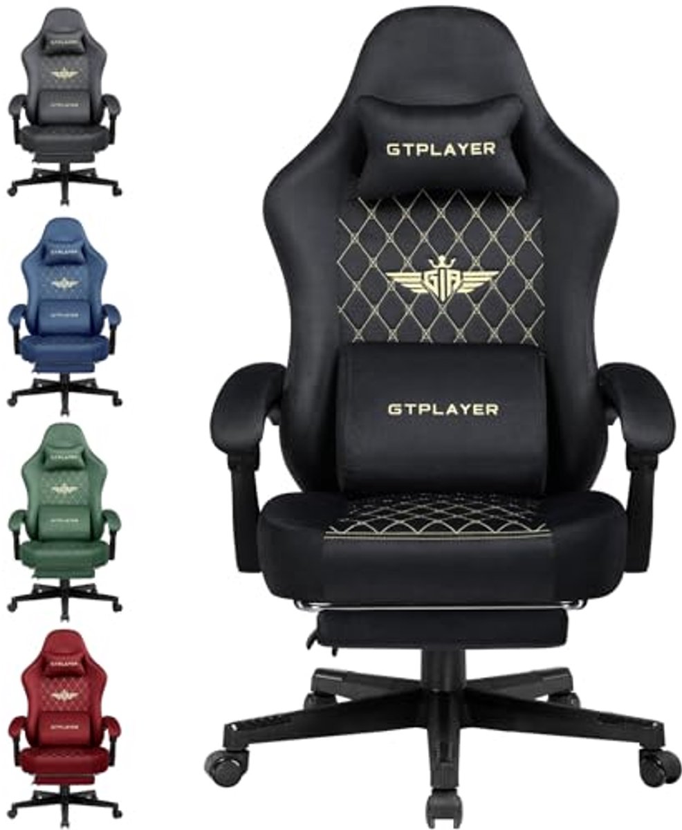 Ergonomische Gaming Stoel voor PC met Verstelbare Armsteunen en Voetsteun