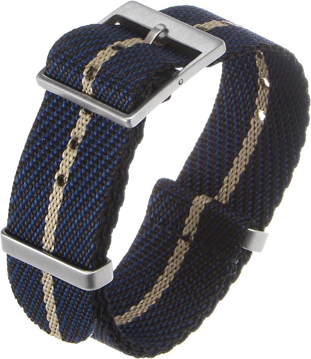 Allecto Plus - Nylon horlogeband 20 mm breed voor heren en dames - comfortabel - enkellaags zeildoek - blauw-kaki - duurzaam - verstelbaar