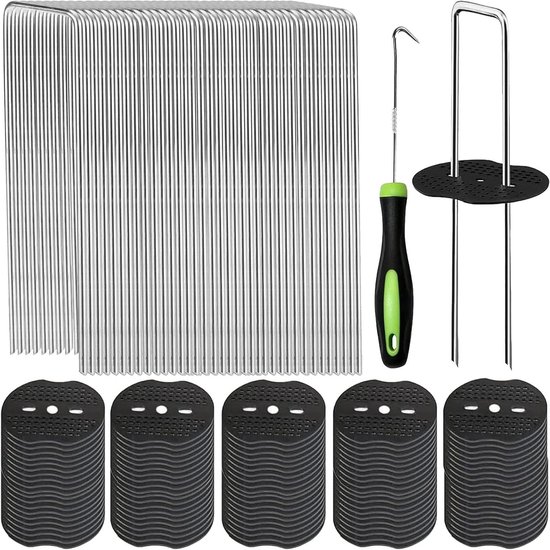 Graxury 3 mm Zware Tuinnagels, Stalen Palen, Verzinkte Stalen Klemmen Voor Het Vastzetten van Onkruidvlies, Netten en Buizen met 1 Haak (15 cm, 400 Stuks