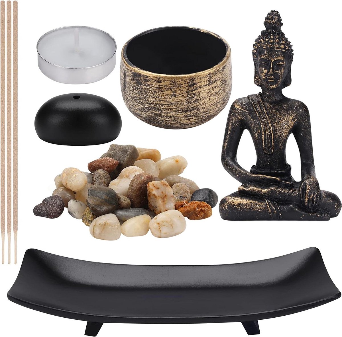 Orivio - Boeddha Ornament voor Zen Tuin Tray - Natuursteen Kaarshouder en Wierookhouder - Theelichthouder - Tafeldecoratie met Mini Standbeeld
