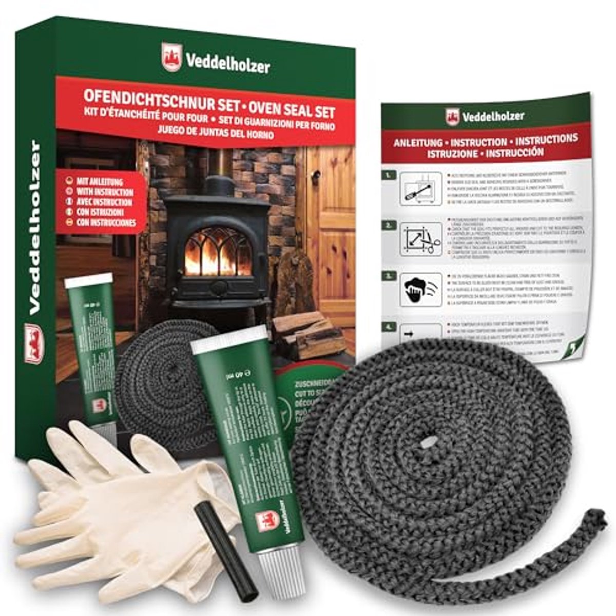 Complete Set Ovenafdichtband 2,5 m Ø 6 mm voor Kachels en Ovens - Temperatuurbestendig