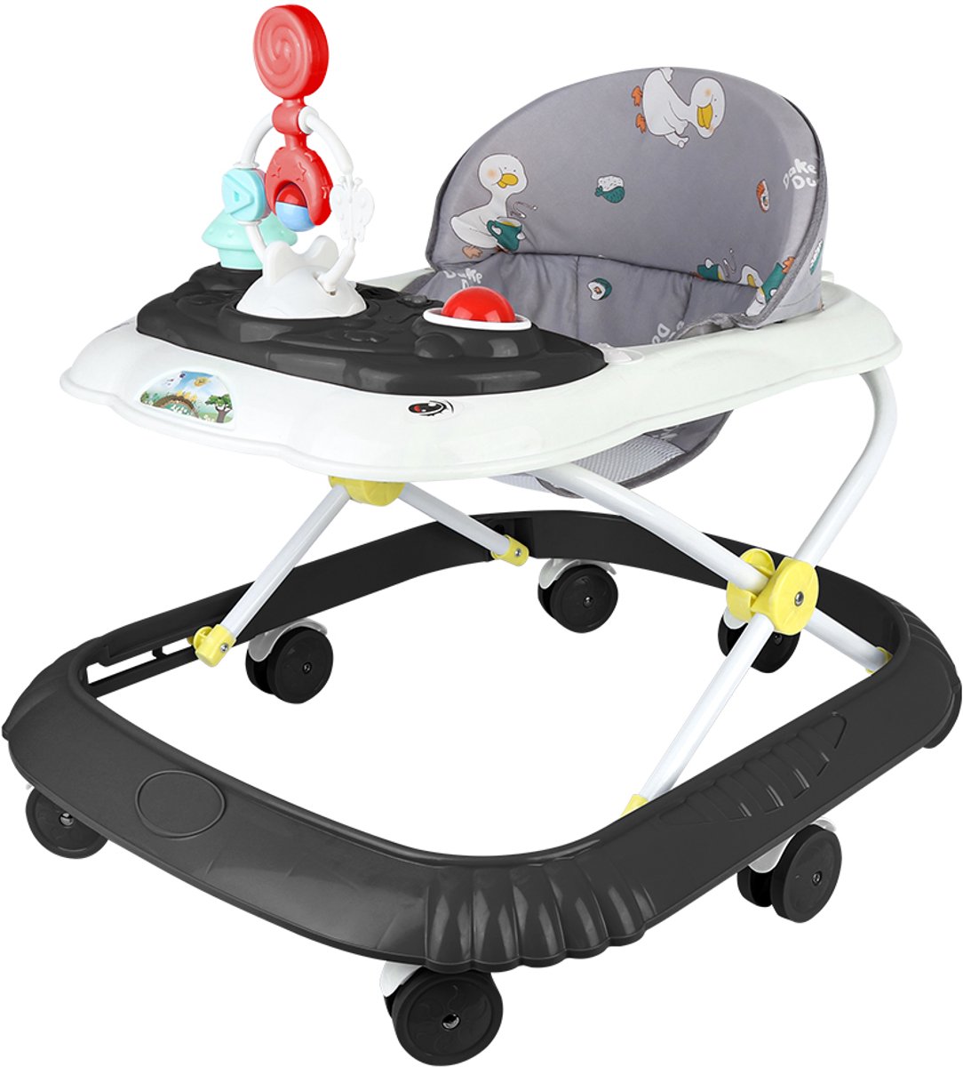 4-in-1 opvouwbare babywalker met muziek- en speeltafel, in hoogte verstelbaar,Zwart