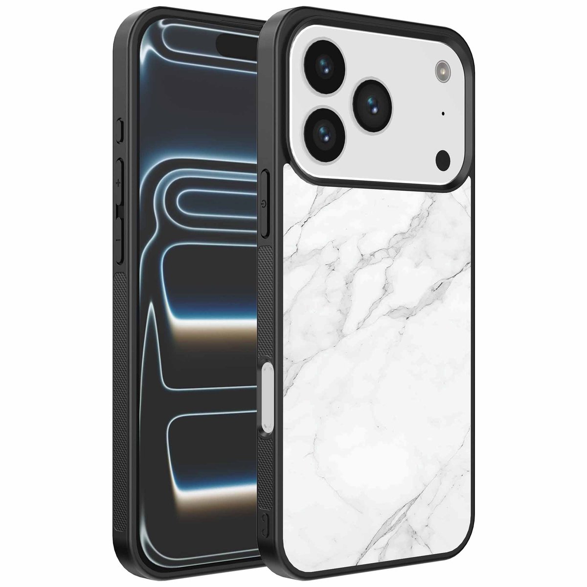 Geschikt voor iPhone 17 Pro Telefoonhoesje met Wit Marmer Opdruk - TPU Backcover Case White Marble Design - Zwart - Smartphonica geschikt voor iPhone 17 Pro