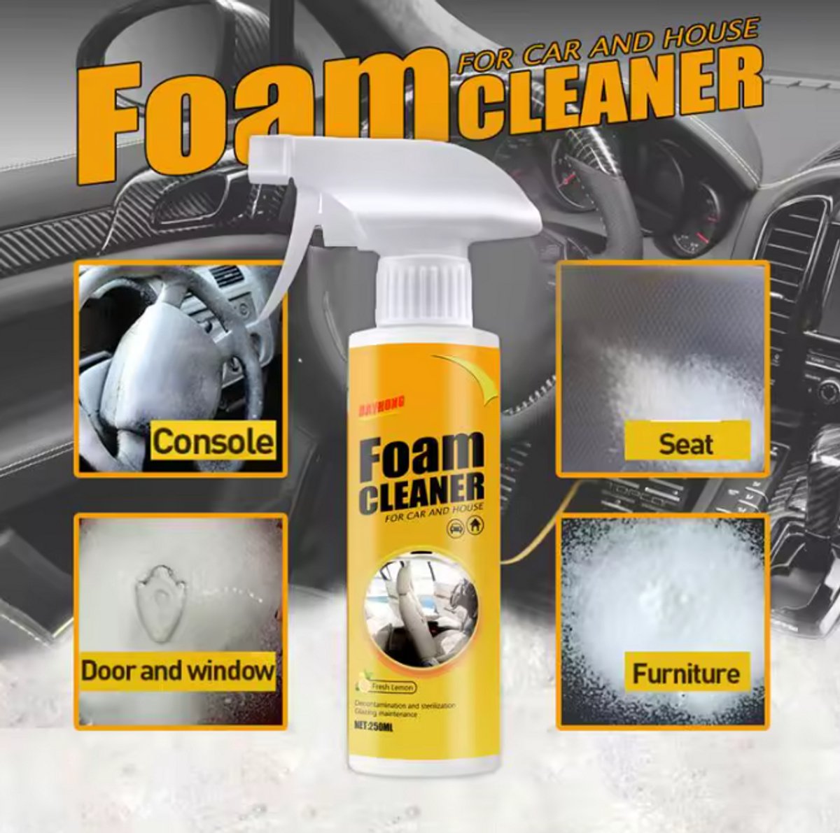 TLVX Auto Bekleding Reiniger 300ML Sprayfles - Schuim reiniger - Vlekken verwijderen - Interieur reinigen - Foam Cleaner - Interieur Auto Stoel Schoonmaken - Huis - Keuken - Vlekken Verwijderen Bankstel - Textiel - Leer - Frisse Geur - Effectief!