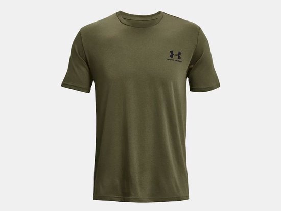Donkergroen Under Armour sportshirt met korte mouwen en logo op de borst.