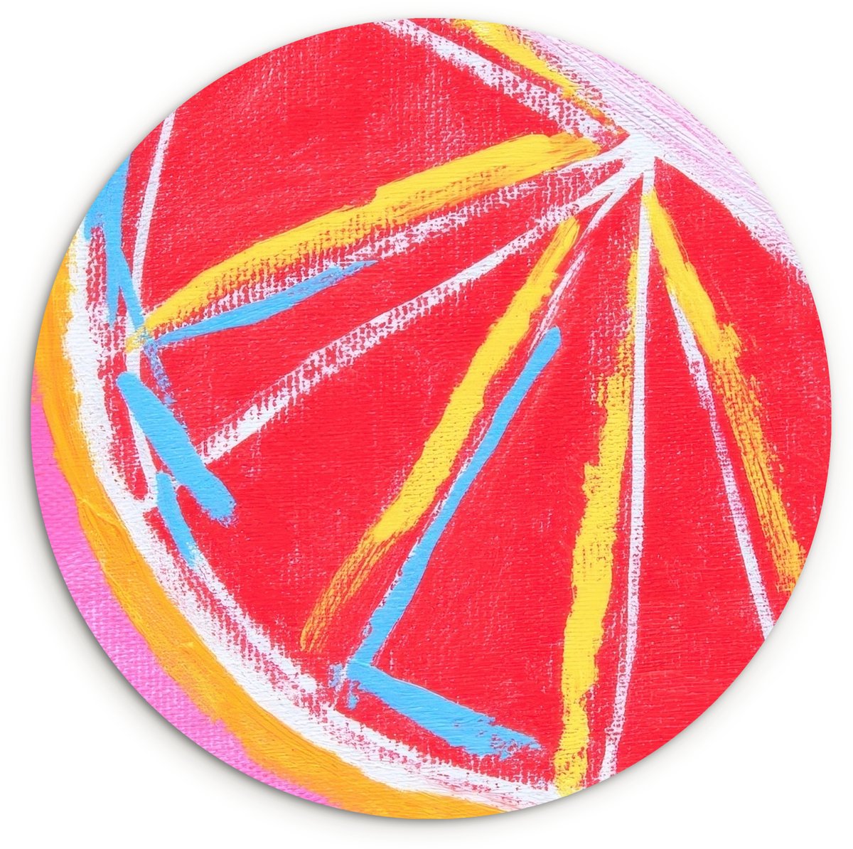 WallCircle Wandcirkel 60x60 cm - Muurcirkel Grapefruit - Geschilderd - Roze - Strepen - Muurdecoratie woonkamer - Wanddecoratie slaapkamer - Kamer decoratie accessoires - Ronde schilderijen