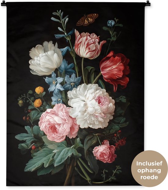 Wandkleed 90x120 cm - Wanddoek Boeket - Kleurrijk - Klassiek - Wandtapijt - Wandkleden