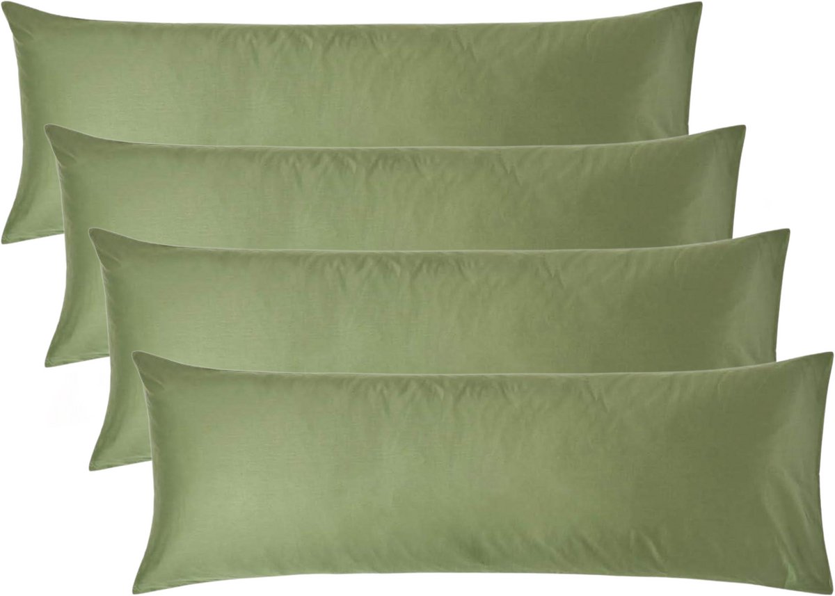 Homescapes Biologisch Kussensloop 50x140 cm Langwerpig – Set van 4 – Mosgroen – 100% Egyptisch Katoen Satijn – Draaddichtheid 400