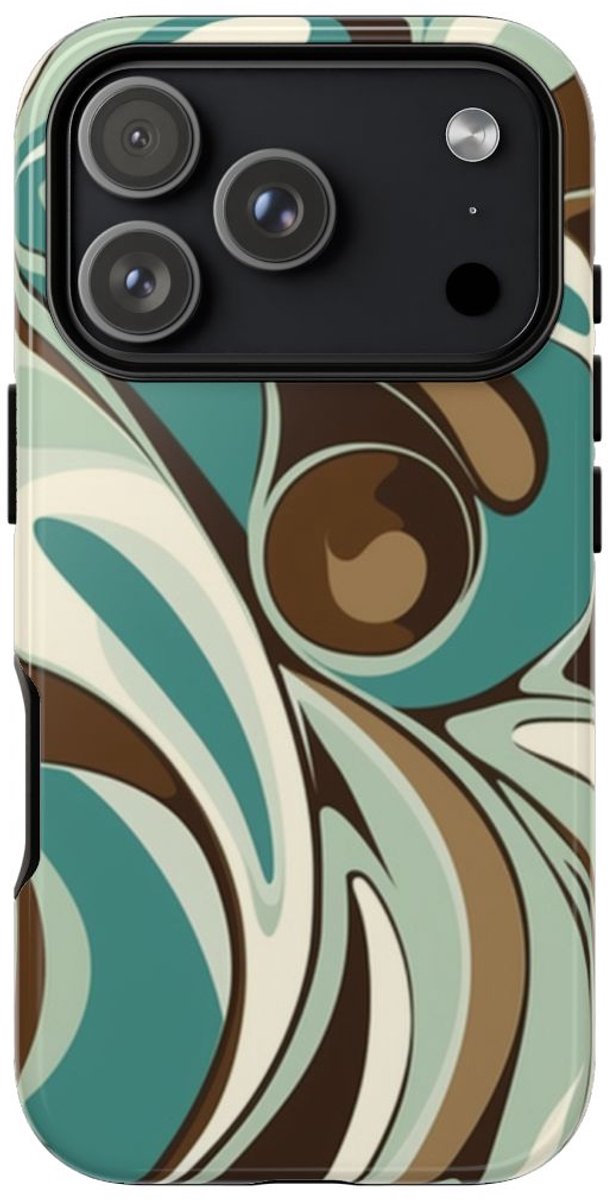 Abstracte Swirl in Teal en Bruin – Telefoonhoesje Geschikt voor iPhone 17 Pro