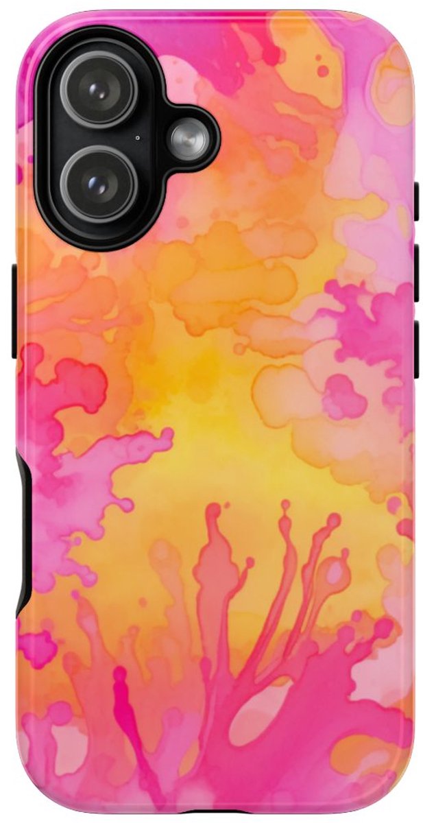 Roze en Oranje Abstracte Inktspatten – Telefoonhoesje Geschikt voor iPhone 17