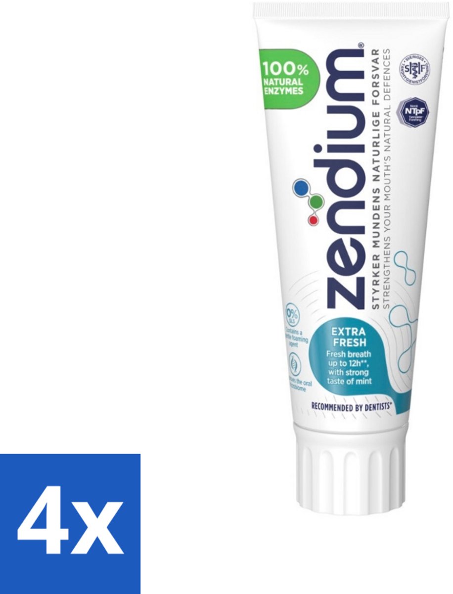 4 x Zendium Tandpasta Extra Fresh 75 ml - Tandpasta - Enzymen - Natuurlijke Tandpasta - Mondverzorging - Gaatjes Voorkomen