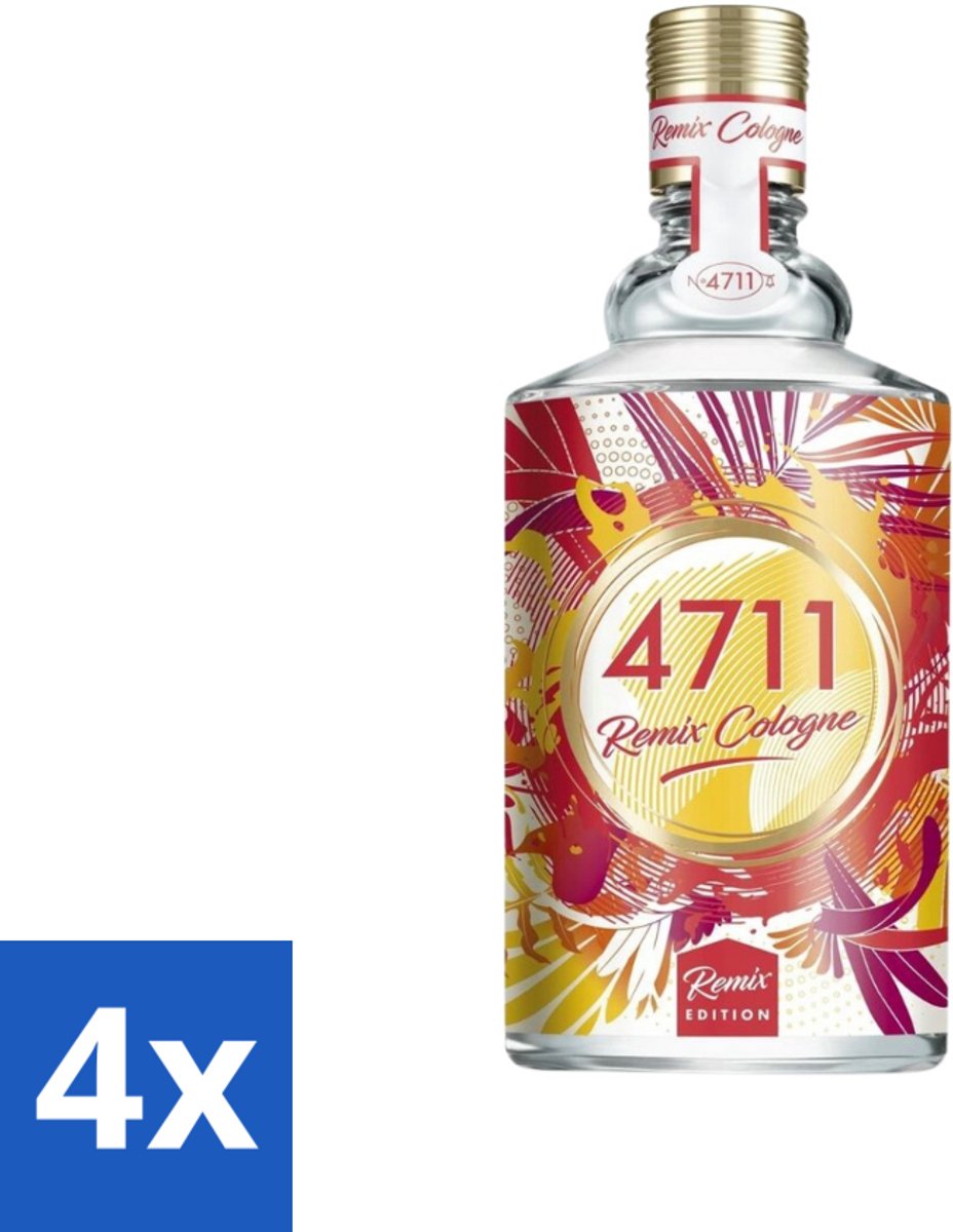 4 x 4711 - Remix Cologne - Eau De Cologne Spray - Grapefruit - Unisex - 100 ml - 4711 Remix Cologne Grapefruit - Grapefruit Geur - Uniseks Parfum - Eau De Cologne - Citrus Geur
