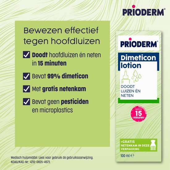 Prioderm Dimeticon - Anti Luis Lotion - Behandeling van 15 minuten - Inclusief Neten & Luizenkam - 100 ml