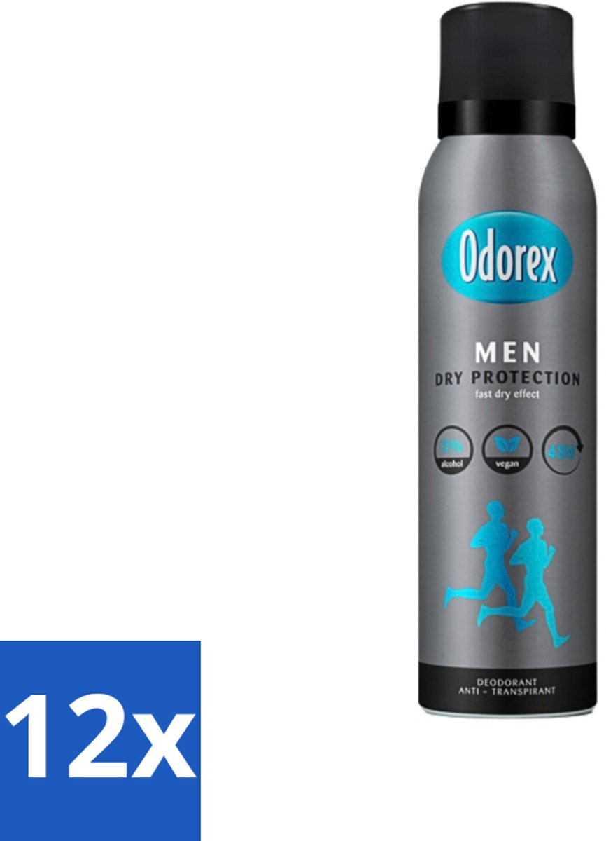 12 x Odorex Men - Deodorant Spray - Dry Protection - Langdurige Frisheid - 150 ml - Mannelijke Deospray - Zweetbescherming - Frisheid - Oksel Droog - Geur Tegen Zweet