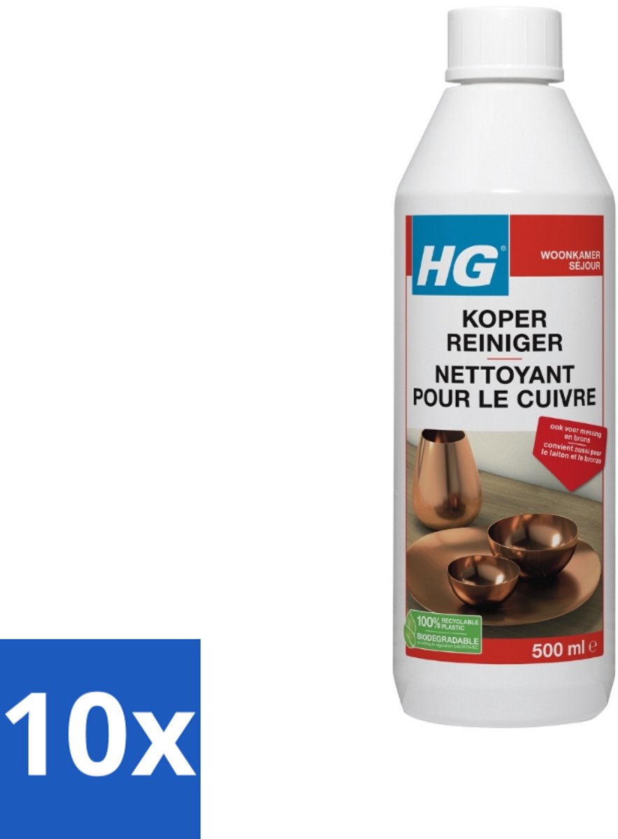 10 x HG Koper Reiniger 500 ml - Koper Reinigen - Koper Glans - Messing Reinigen - Bronzen Reinigen - Koper Opschonen