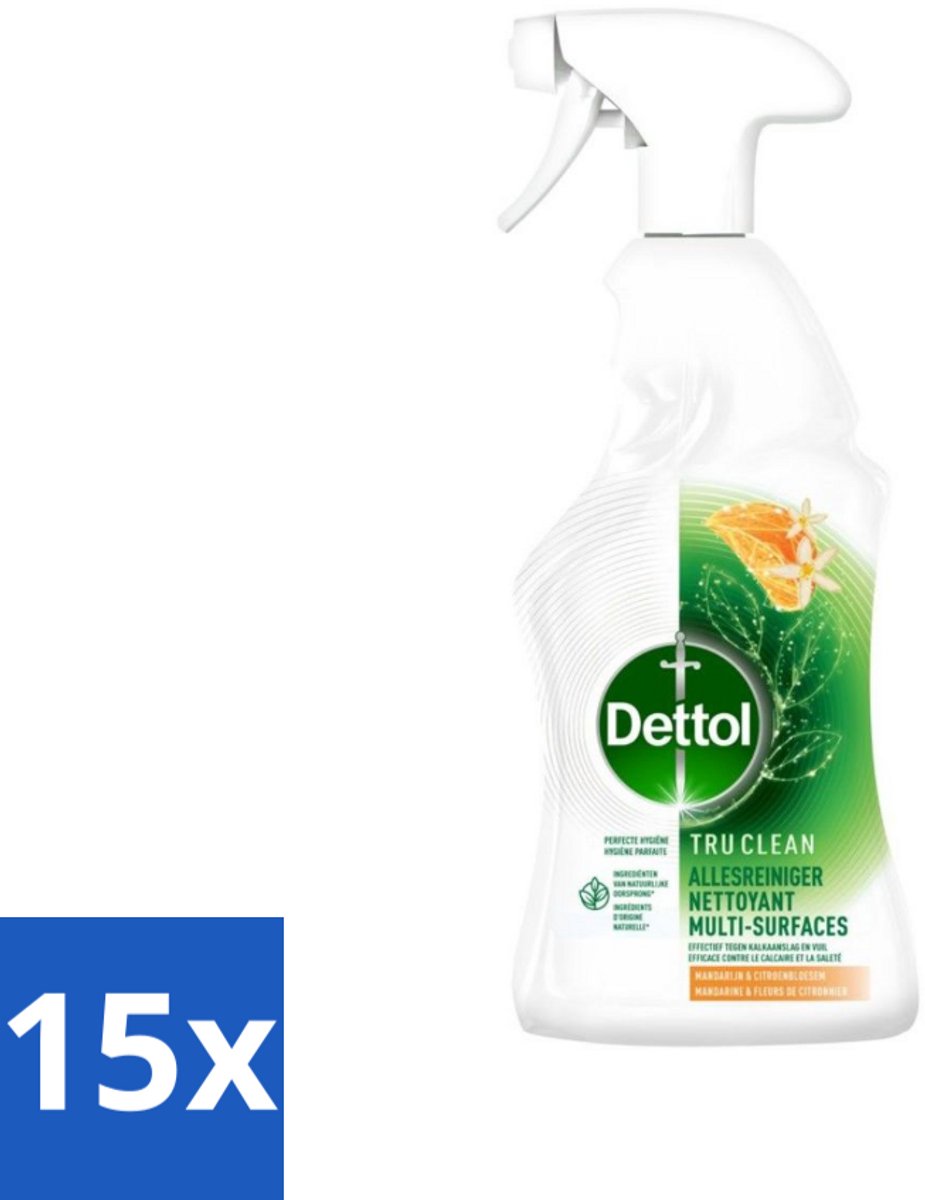 15 x Dettol Allesreiniger Spray Mandarijn & Citroenbloesem 500 ml - Allesreiniger - Reinigen - Kalkaanslag - Vuil - Natuurlijke Ingrediënten