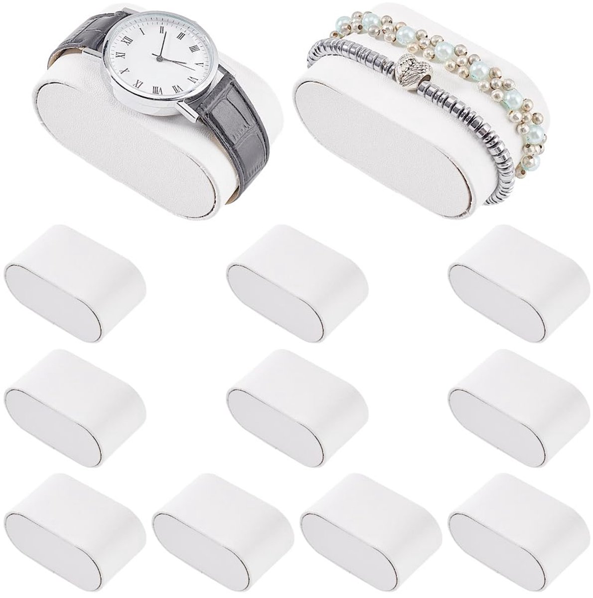 PH PandHall 12pcs White Bracelet Watch Cushion Inserts for Watch Box Case PU Leather Bangle Pillows for Sale Small Business Bracelet Jewelry Display Storage Exhibition 7.3x4.3x3.8cm