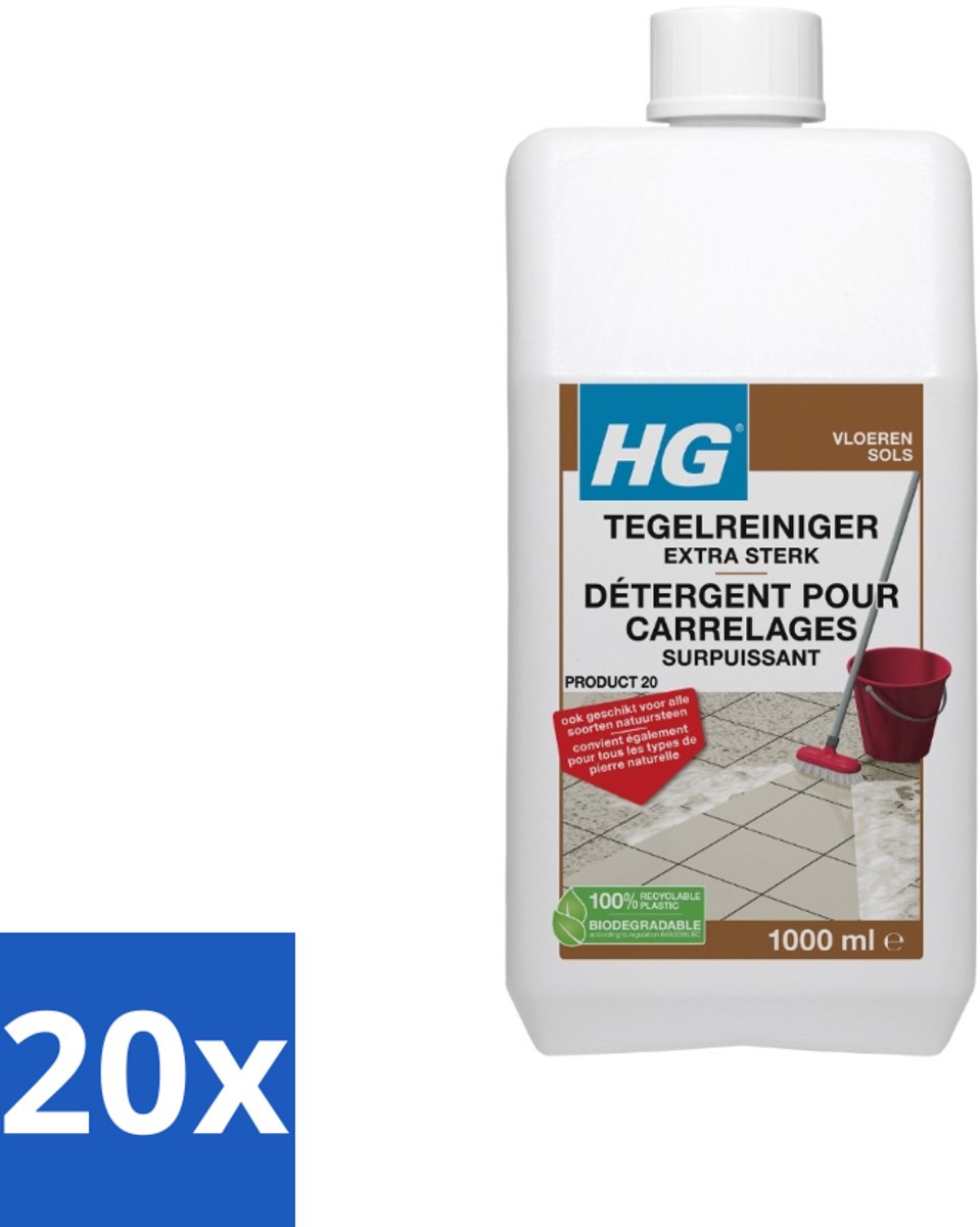 20 x HG Tegelreiniger Extra Sterk 1 liter - Tegelreiniger - Natuursteen Reinigen - Vetvlekken Verwijderen - Kalk Verwijderen - Vloer Reinigen