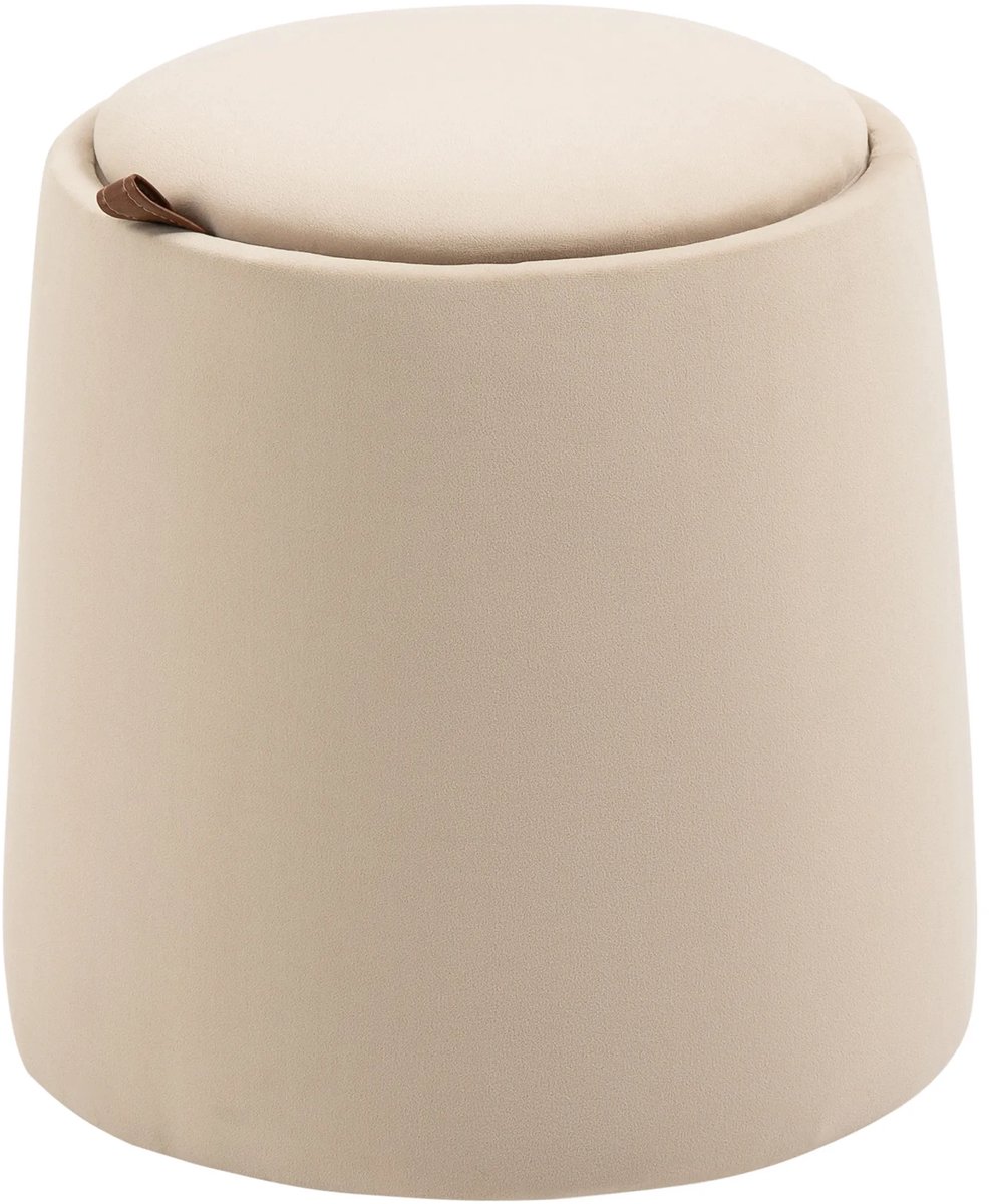 TRUUSK Ronde Zitkruk met Opbergruimte - Beige Fluweelachtig - Ø44cm x 47,5cm - Bijzettafel met Afneembare Deksel