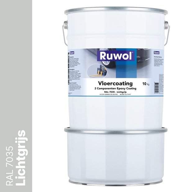 Ruwol 2K Epoxy Vloercoating Lichtgrijs (RAL 7035) 10 kg - Vloerverf - 3 populaire kleuren - Garagevloer Coating - Slijtvast, naadloos en vloeistofdicht - Eenvoudig Schoon te maken - 2 componenten verf