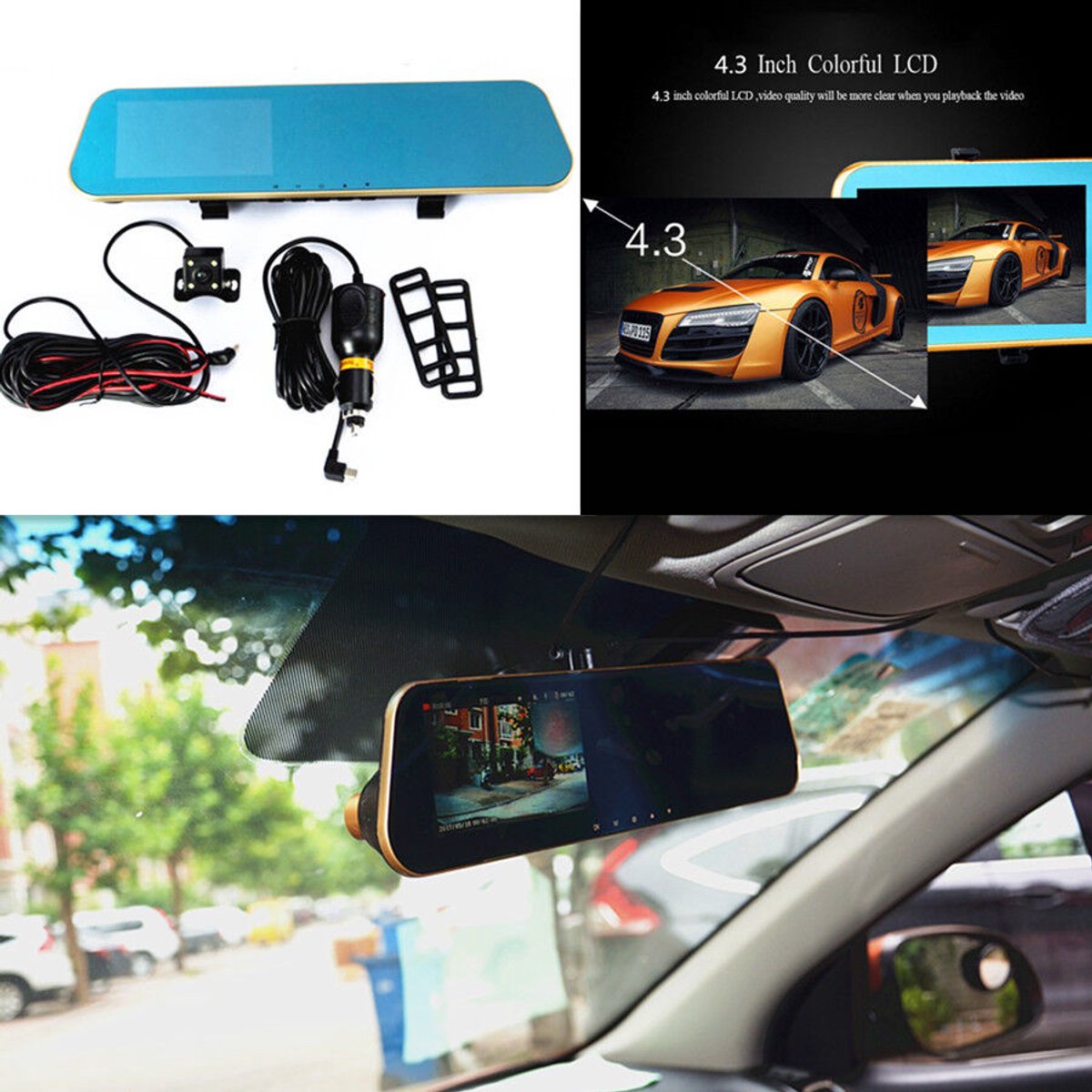 Dual-lens auto achteruitkijkspiegel rijrecorder DVR-camera 1080P recorder