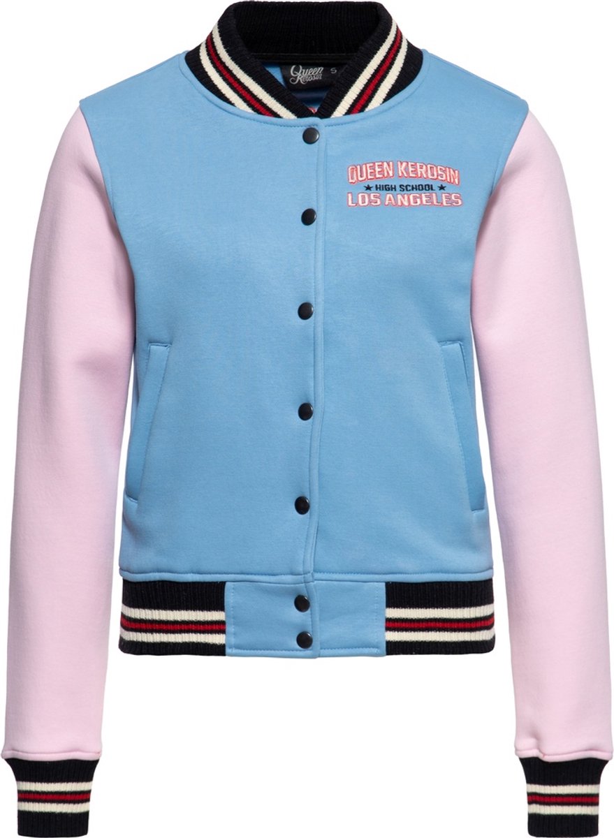 Queen Kerosin Damen College Sweat Jacke ''Q High School'' QKU44001 Sky Blue-L